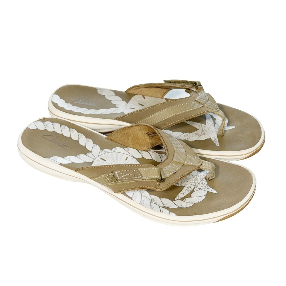 Clarks Women's Size 10M Tan Leather Sandals Summer Shoes Adjustable